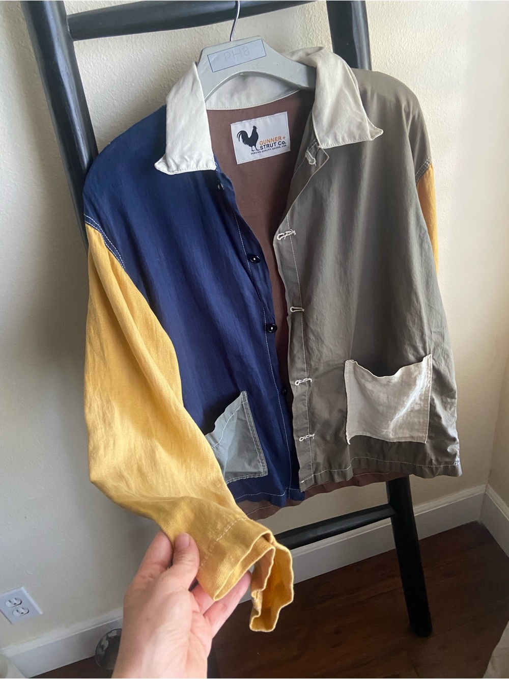 Colorblock Cotton Utility Jacket - Navy, Gray & Yellow - Picture 4 of 4